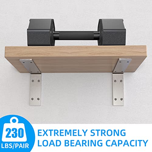YUMORE Shelf Bracket 8 inch, Heavy Duty (1/5") Thick Solid L Brackets, Max Load: 230lbs, Stainless Steel Countertop Bar Top Support Brackets Wall Mounted, Includes Hardware, 2 Pack - Image 3