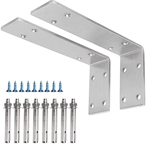 YUMORE Shelf Bracket 8 inch, Heavy Duty (1/5") Thick Solid L Brackets, Max Load: 230lbs, Stainless Steel Countertop Bar Top Support Brackets Wall Mounted, Includes Hardware, 2 Pack - Image 1