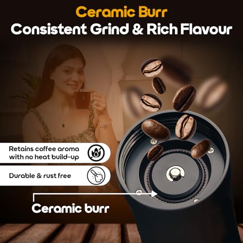 InstaCuppa Manual Coffee Bean Grinder with 40 Adjustable Grind Settings, Ceramic Burr Mill, Glass Jar, Fresh Grind for Espresso, French Press, Pour Over, Cold Brew – Portable & Easy to Clean - Image 4