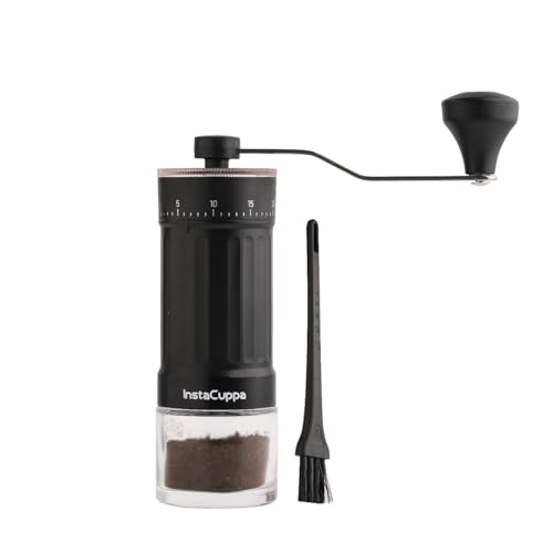 InstaCuppa Manual Coffee Bean Grinder with 40 Adjustable Grind Settings, Ceramic Burr Mill, Glass Jar, Fresh Grind for Espresso, French Press, Pour Over, Cold Brew – Portable & Easy to Clean - Image 1