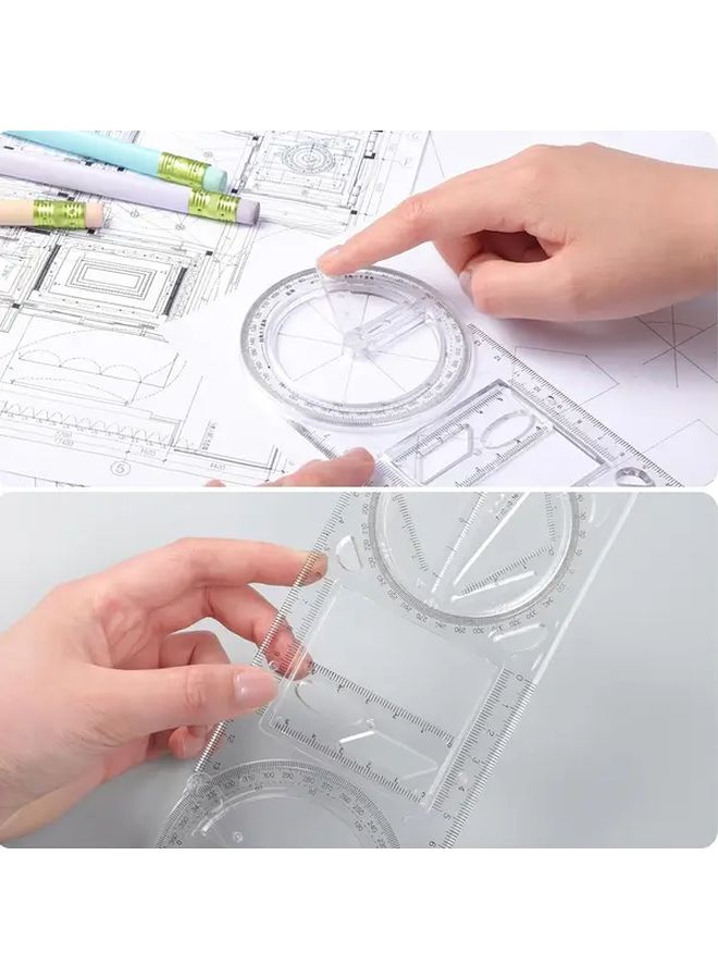 2 قطعة مسطرة هندسية رياضية متعددة الوظائف مع منقلة، أداة تصميم الرسم للمدرسة - Image 5