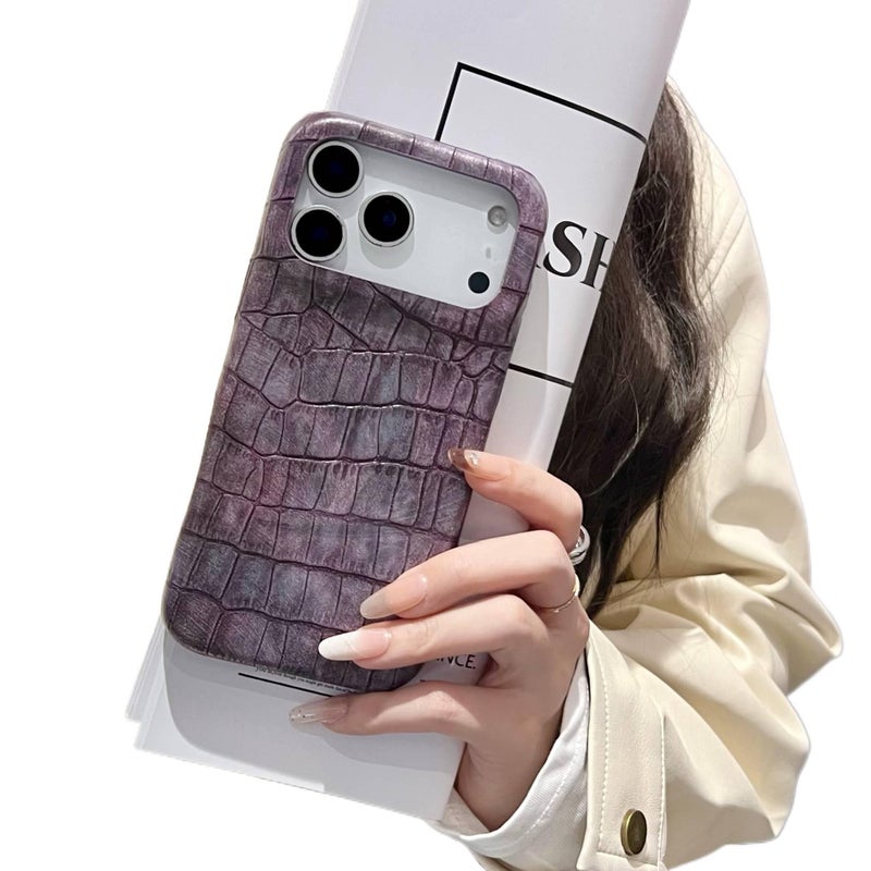 غطاء واقي بملمس جلد لـ iPhone 16 / 16 Plus / 16 Pro / 16 Pro Max مع حماية من السقوط وملمس تمساح عتيق مع مقاوم للصدمات مع قبضة مانعة للانزلاق باللون بنفسجي مضاد للانزلاق سهل الحمل - Image 1