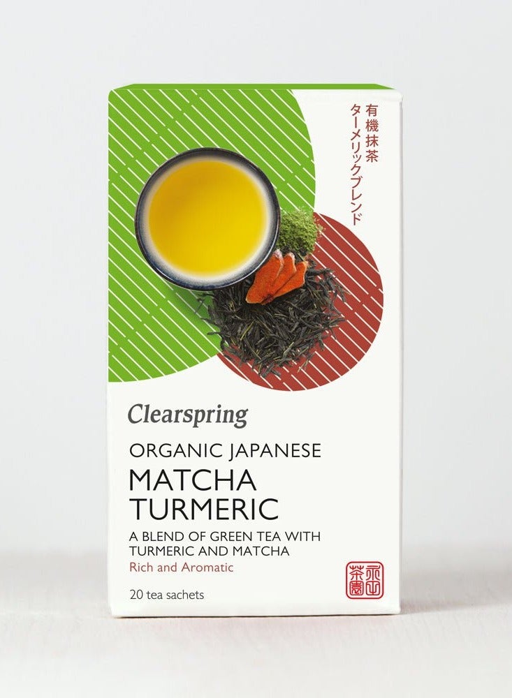 Clearspring Organic Japanese Matcha Turmeric Green Teabags 20 Sachets - Image 1