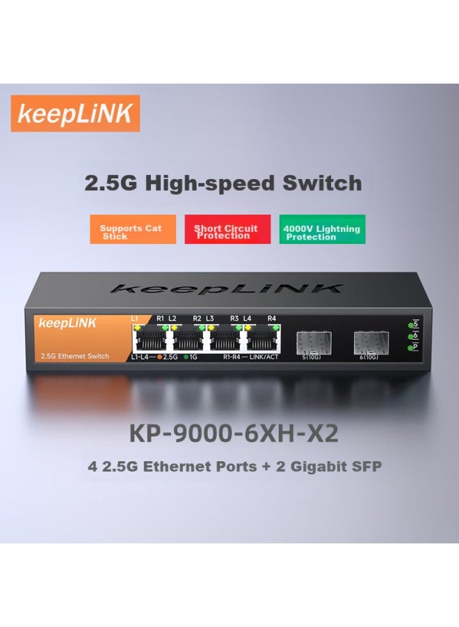 Keeplink Kp-9000 Enterprise Office 4-port 2.5g + 2 10g Optical Switch, Network Hub, Splitter, Compatible With Nas Optical Modem - Image 5