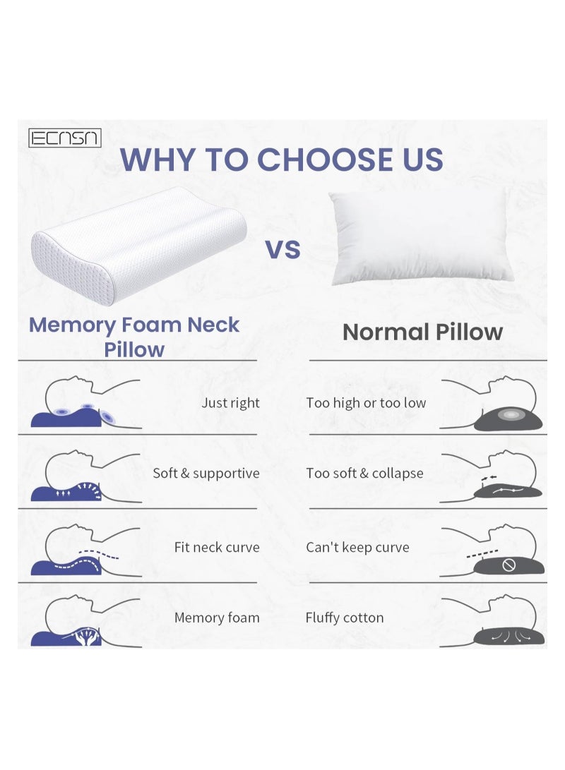 Memory Foam Neck Pillow, Contour Memory Foam Side and Back Sleepers Bed Pillow- Sleeping Pillows for Adults Visit the ECASA Store - Image 2