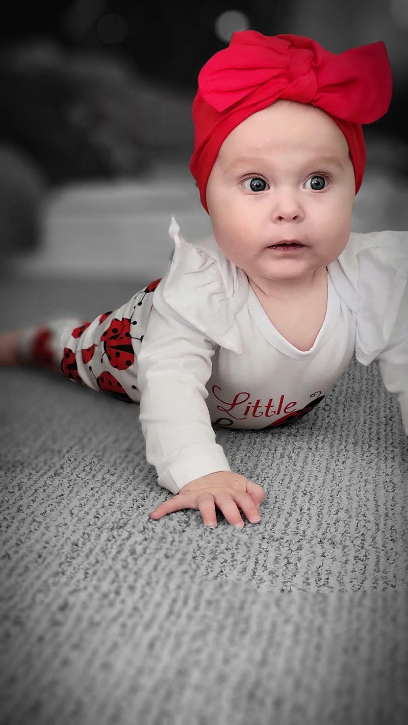 TyeSmo Newborn Girl Clothes Newborn Girl Outfits White Ruffle Long Sleeve Romper Red Ladybug Prints Pant Sets Baby Girls New Born Clothes With Headband - Image 4