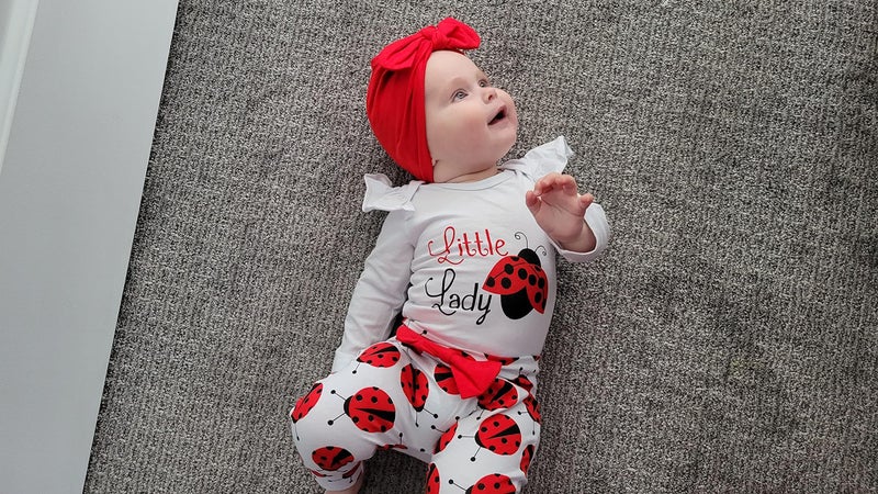 TyeSmo Newborn Girl Clothes Newborn Girl Outfits White Ruffle Long Sleeve Romper Red Ladybug Prints Pant Sets Baby Girls New Born Clothes With Headband - Image 3