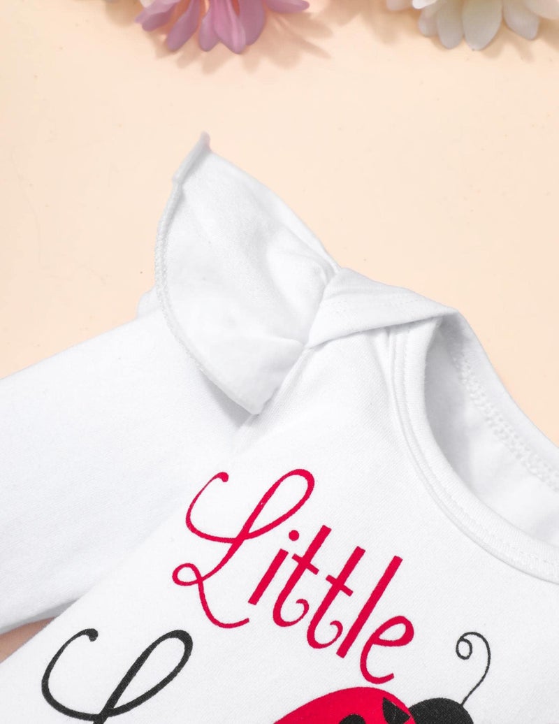 TyeSmo Newborn Girl Clothes Newborn Girl Outfits White Ruffle Long Sleeve Romper Red Ladybug Prints Pant Sets Baby Girls New Born Clothes With Headband - Image 5