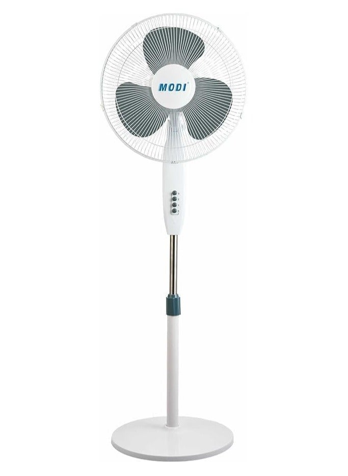 MODI 16" Standing Fan with 3-Speed Control, 45W Powerful Motor, Oscillation, Adjustable Height, , Silent Operation – White Pedestal Fan for Home & Office Use