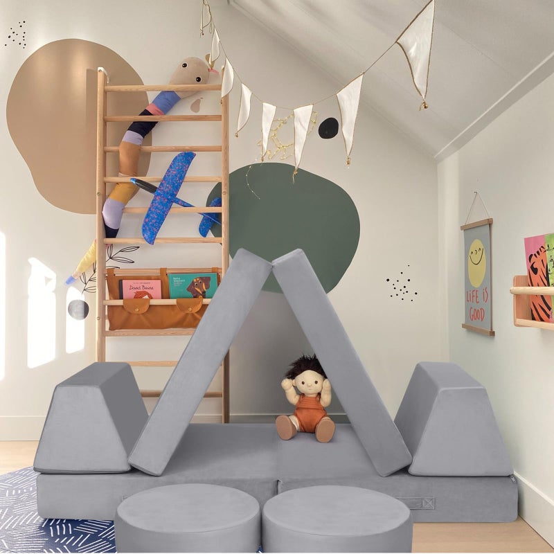 MeMoreCool Kids Modular Play Couch, 8-Piece Convertible Kids Couch Set in Grey, Foam Fort Builder Kids Sofa with Washable Plush Cover for Small Spaces Playroom Nursery, 150 lbs, Ages 1-5 - Image 5