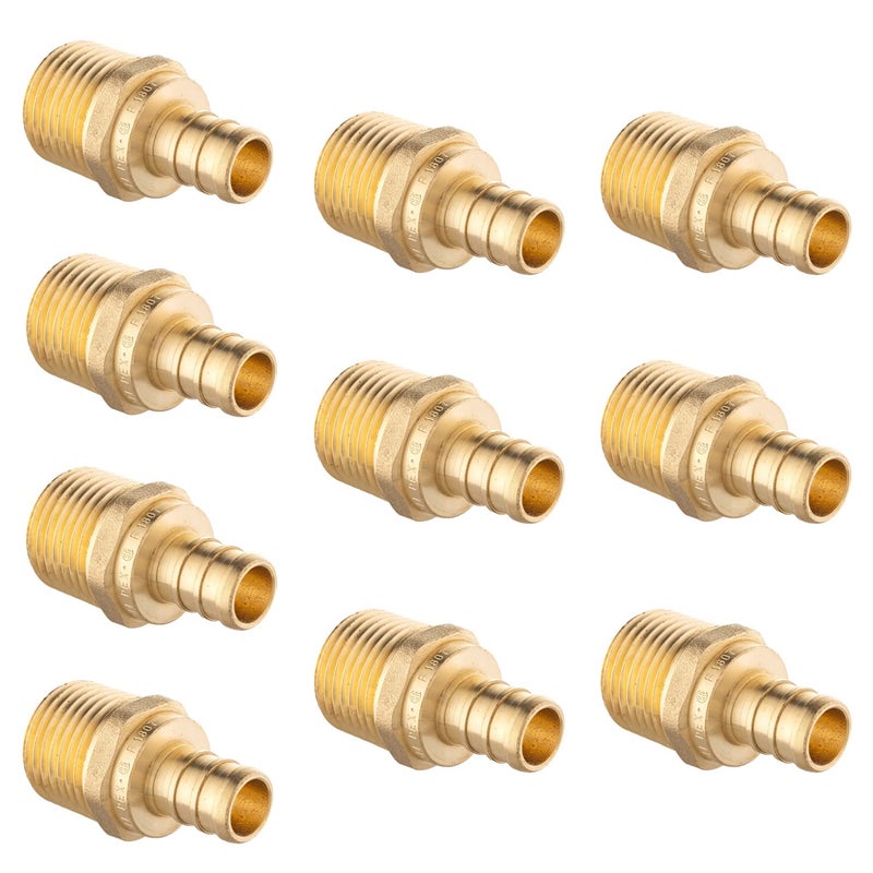 EFIELD Pack of 10 Pex Barb Crimp Brass Fittings 12 Inch x 12 Inch NPT Male Adapter ASTM F1807For Potable WaterPEX180726510PCS - Image 2