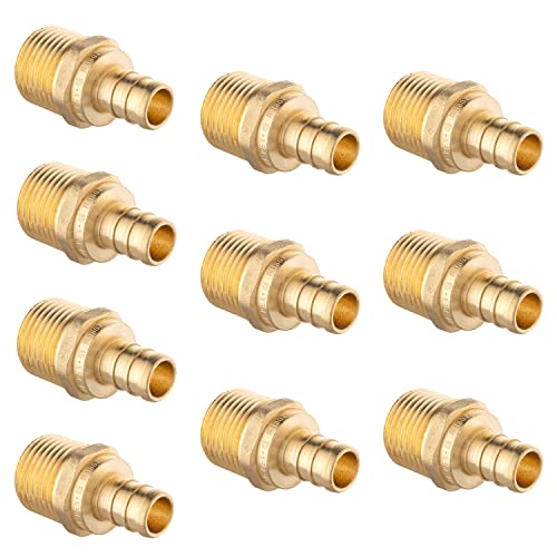 EFIELD Pack of 10 Pex Barb Crimp Brass Fittings 12 Inch x 12 Inch NPT Male Adapter ASTM F1807For Potable WaterPEX180726510PCS - Image 1