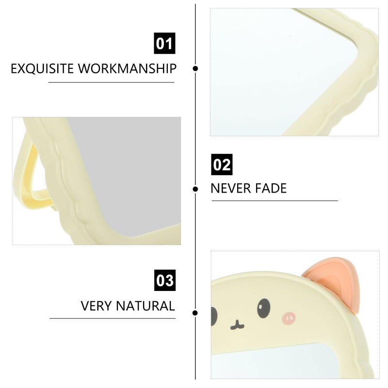 Cat Ear Folding Vanity Mirror with Stand Portable Tabletop Makeup Mirror for Travel Home Beige - Image 5