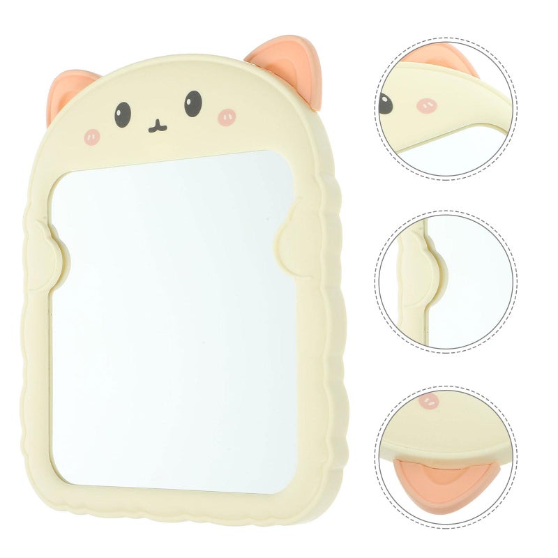 Cat Ear Folding Vanity Mirror with Stand Portable Tabletop Makeup Mirror for Travel Home Beige - Image 4