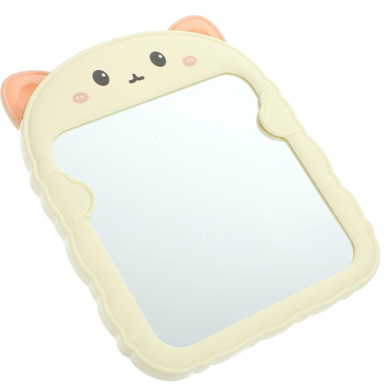 Cat Ear Folding Vanity Mirror with Stand Portable Tabletop Makeup Mirror for Travel Home Beige - Image 2