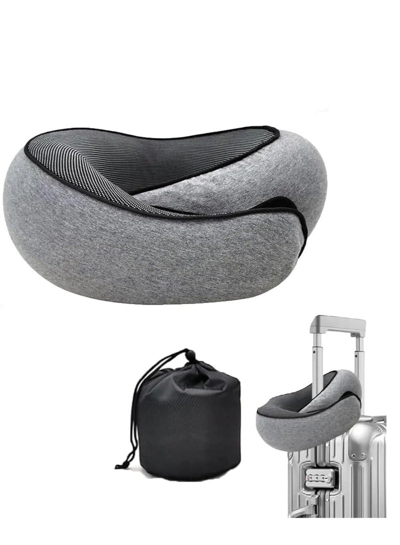 Memory Foam Travel Neck Pillow, Ergonomic Design, Compact, Airplane Car Home Use, Gray - Image 1