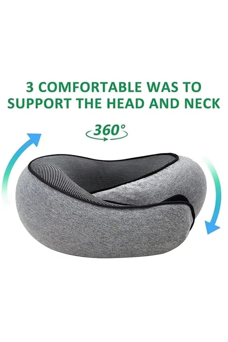 Memory Foam Travel Neck Pillow, Ergonomic Design, Compact, Airplane Car Home Use, Gray - Image 2