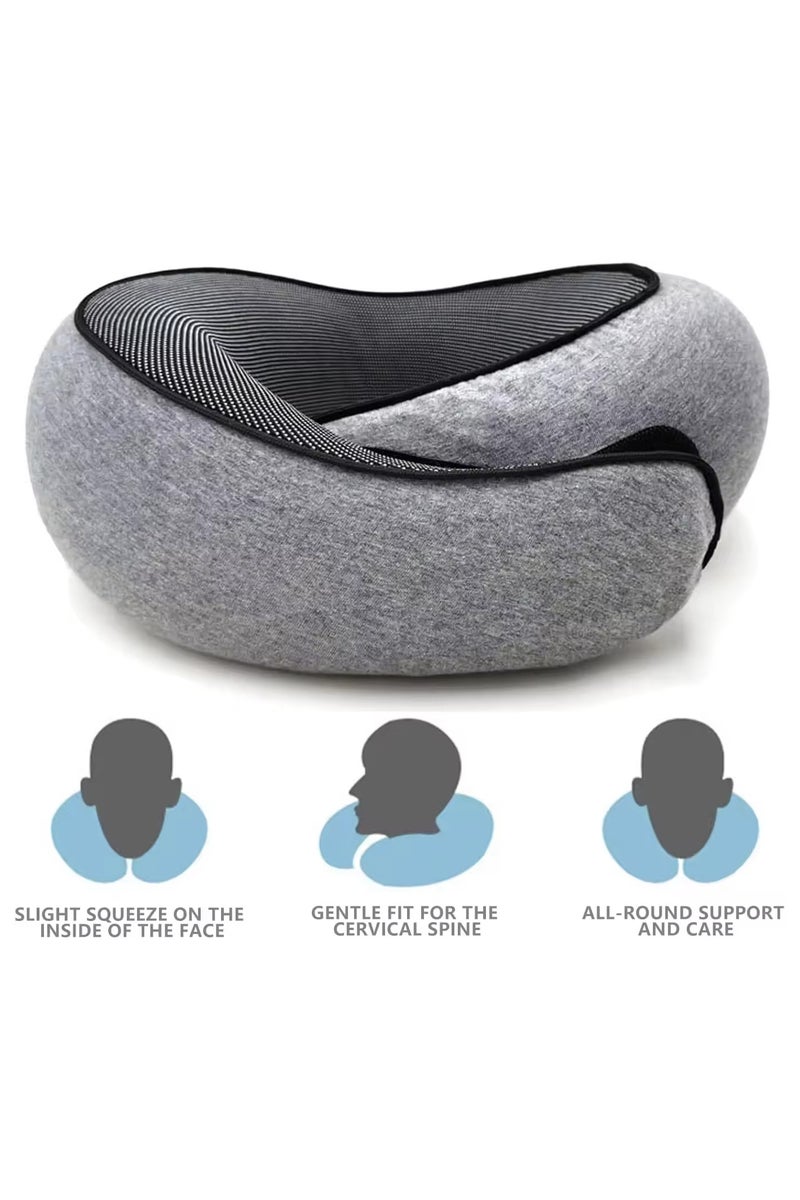 Memory Foam Travel Neck Pillow, Ergonomic Design, Compact, Airplane Car Home Use, Gray - Image 3