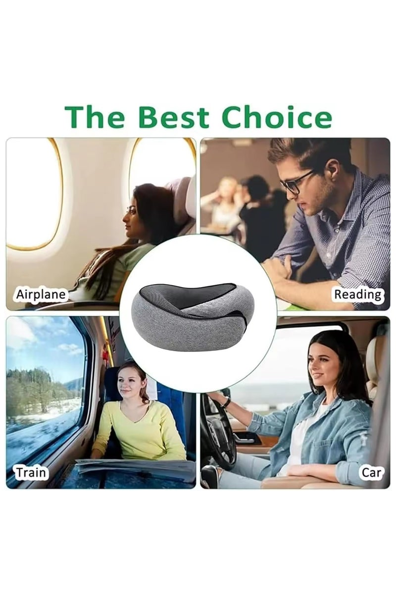 Memory Foam Travel Neck Pillow, Ergonomic Design, Compact, Airplane Car Home Use, Gray - Image 4