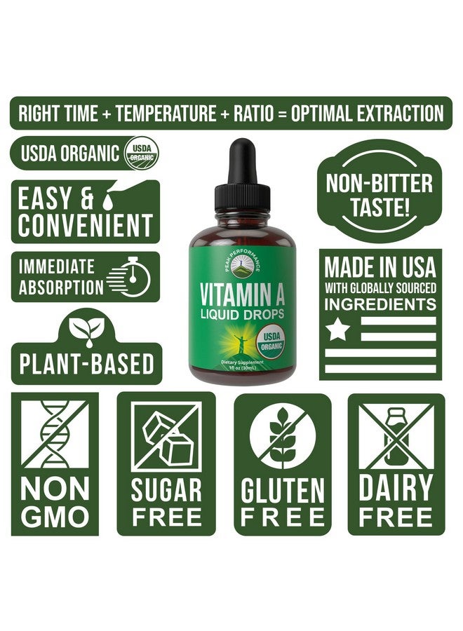 Peak Performance USDA Organic Vitamin A Liquid Drops Supplement. Vegan High Bioavailability For Eye, Skin, and Bone Health. For Adults, Men, Women, Kids. Organic Vit A Oil Retinyl Palmitate. Gluten Free, Zero Sugar - Image 3