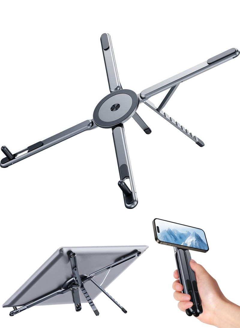 Tablet and Laptop Holder, aluminum alloy, strong magnetic attraction, damping shaft for greater durability, adjustable angle, portable, Gray - Image 1