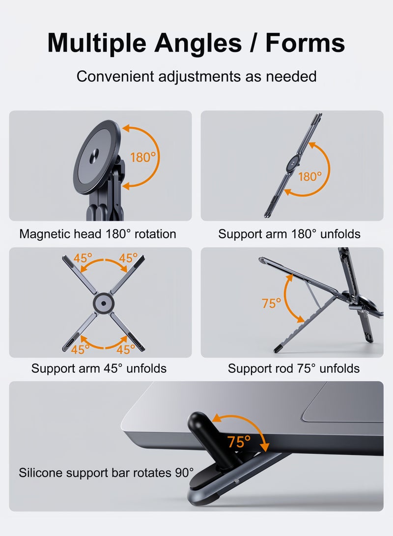 Tablet and Laptop Holder, aluminum alloy, strong magnetic attraction, damping shaft for greater durability, adjustable angle, portable, Gray - Image 4