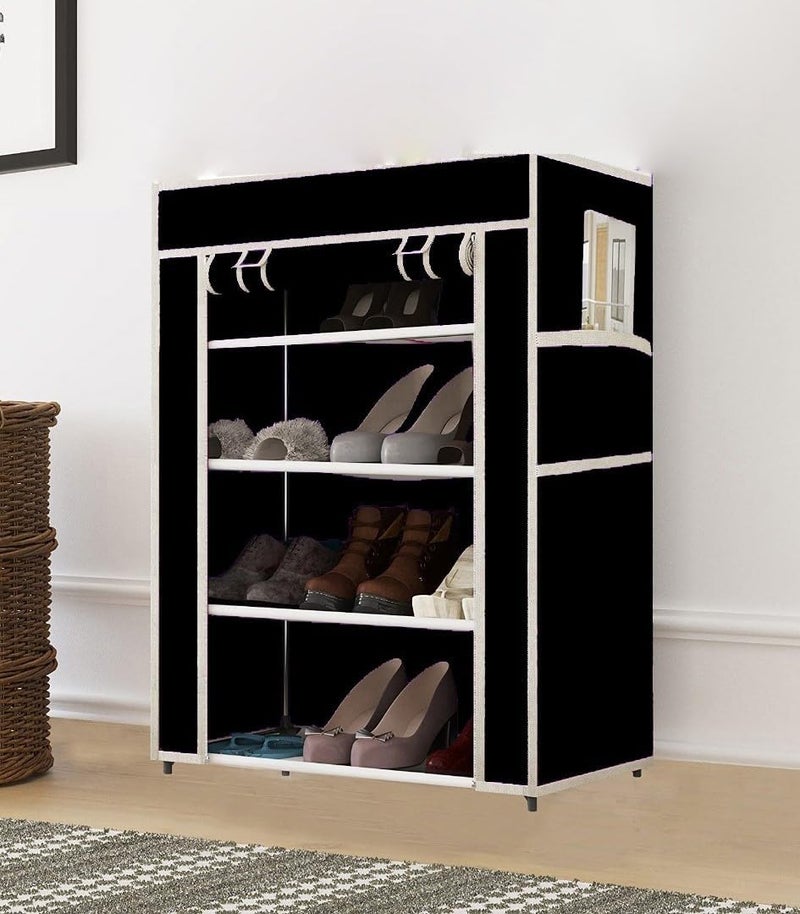 GTC 4 Layer Multipurpose Collapsible Almirah Wardrobe with Plastic Frame and Non Woven Fabric Cover Black - Image 1