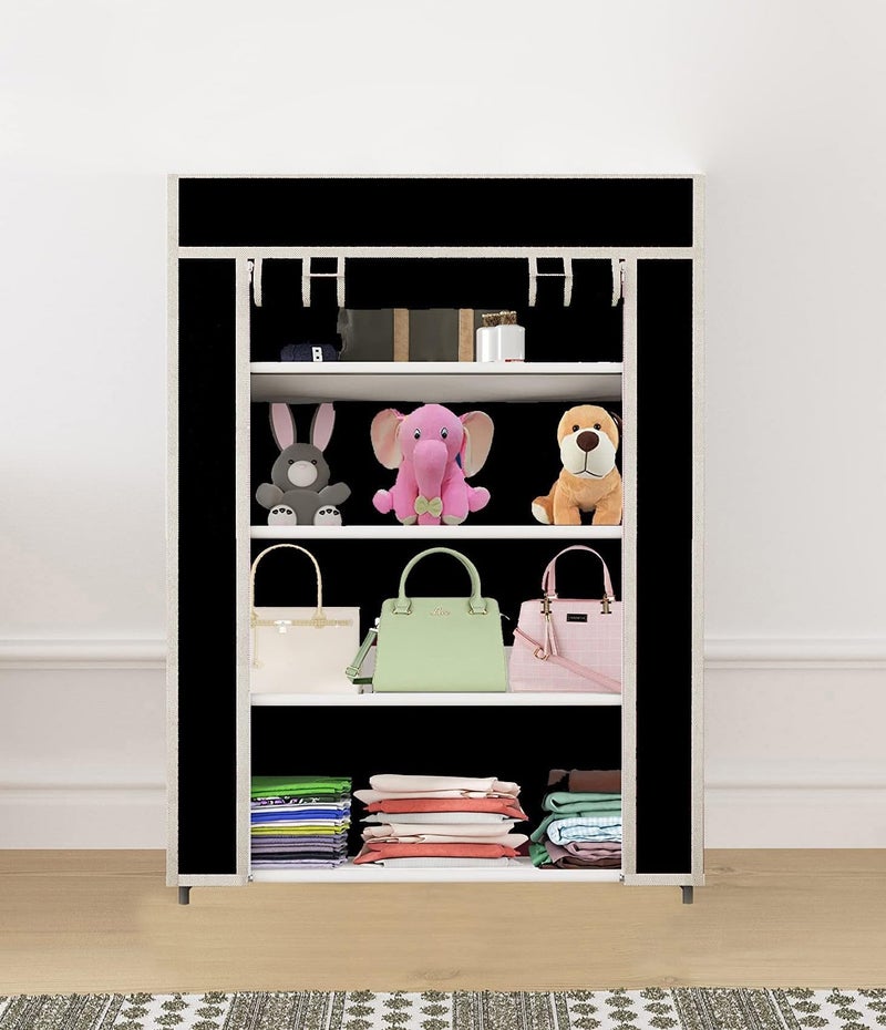 GTC 4 Layer Multipurpose Collapsible Almirah Wardrobe with Plastic Frame and Non Woven Fabric Cover Black - Image 2