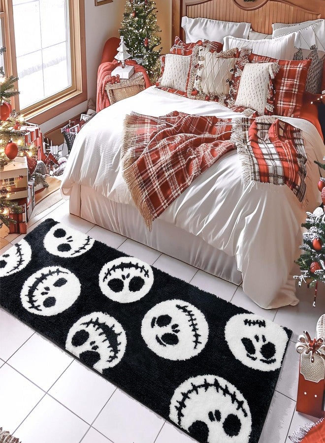 Castage Christmas Bathroom Rugs Black and White Bath Mat for Bathroom Tub Kitchen Bedroom Entryway Long Runner Skull Ghost Shower Rug Horror Decor Cute Cartoon Gothic,24''x59'' - Image 4