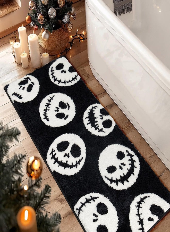 Castage Christmas Bathroom Rugs Black and White Bath Mat for Bathroom Tub Kitchen Bedroom Entryway Long Runner Skull Ghost Shower Rug Horror Decor Cute Cartoon Gothic,24''x59'' - Image 2