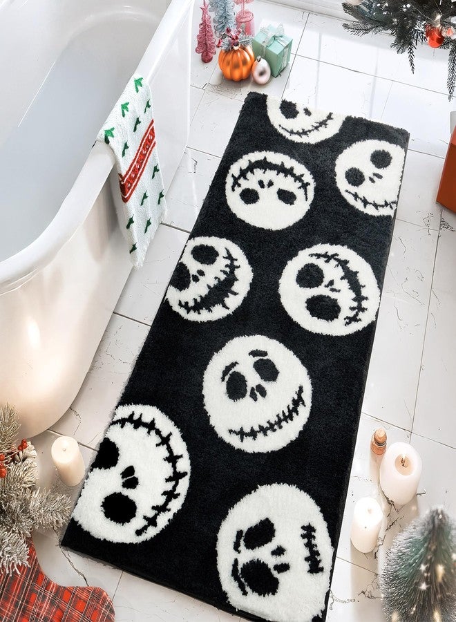 Castage Christmas Bathroom Rugs Black and White Bath Mat for Bathroom Tub Kitchen Bedroom Entryway Long Runner Skull Ghost Shower Rug Horror Decor Cute Cartoon Gothic,24''x59'' - Image 1