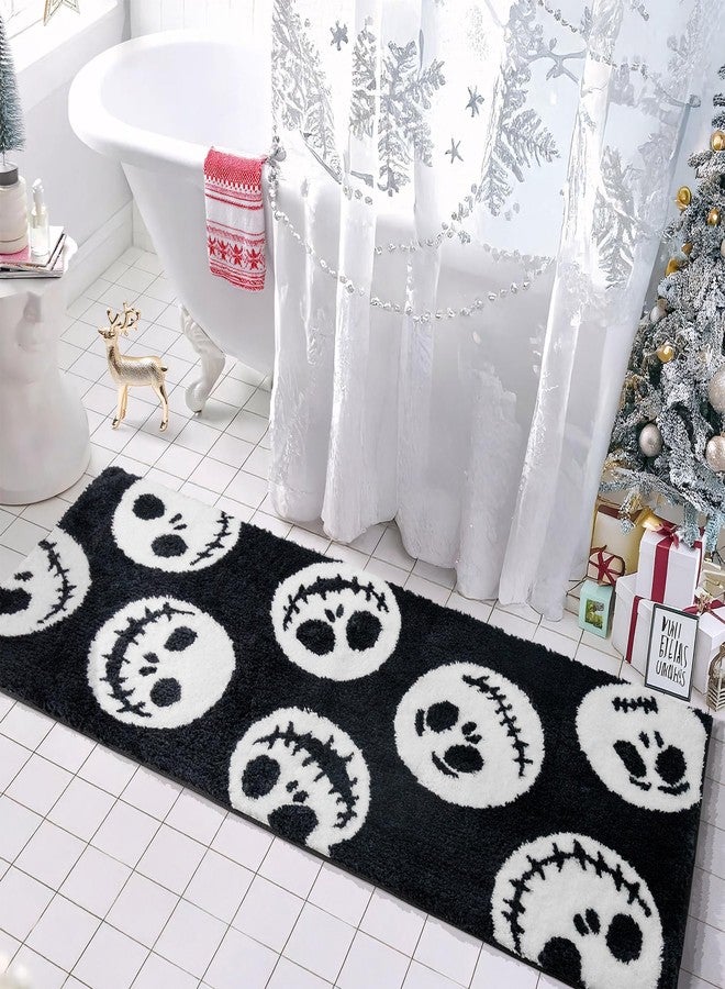 Castage Christmas Bathroom Rugs Black and White Bath Mat for Bathroom Tub Kitchen Bedroom Entryway Long Runner Skull Ghost Shower Rug Horror Decor Cute Cartoon Gothic,24''x59'' - Image 3