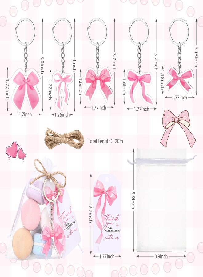 Equsion 50 Sets Pink Bow Themed Party Favors Acrylic Coquette Keychain with White Organza Bags and Thank You Tags for Girls Birthday Baby Shower Bridal Shower Bachelorette Party Supplies - Image 2