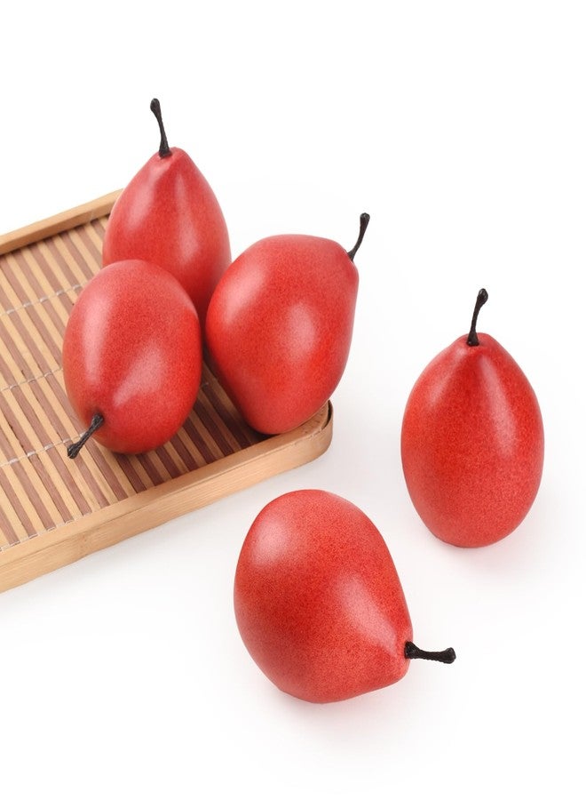 Luckforest Artificial Pears Red, 6 Pcs Simulation Pears Fake Fruits for Home Kitchen Fruit Model Cabinet Decor Photography Props - Image 1