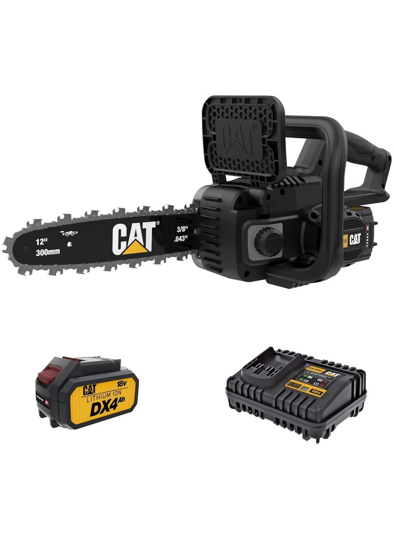CATERPILLAR - Cat DG230 18V Brushless 12” Chainsaw, Battery Chainsaw with Tool-Free Chain Tensioning, Electric Chainsaw Cordless with Inertia Chain Brake for Safety – Battery & Charger Included - Image 1