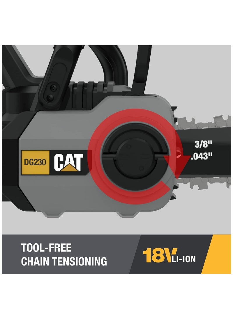 CATERPILLAR - Cat DG230 18V Brushless 12” Chainsaw, Battery Chainsaw with Tool-Free Chain Tensioning, Electric Chainsaw Cordless with Inertia Chain Brake for Safety – Battery & Charger Included - Image 1