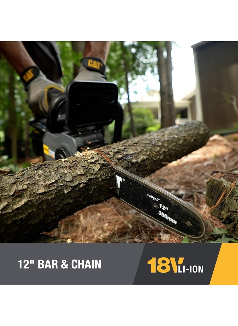 CATERPILLAR - Cat DG230 18V Brushless 12” Chainsaw, Battery Chainsaw with Tool-Free Chain Tensioning, Electric Chainsaw Cordless with Inertia Chain Brake for Safety – Battery & Charger Included - Image 1