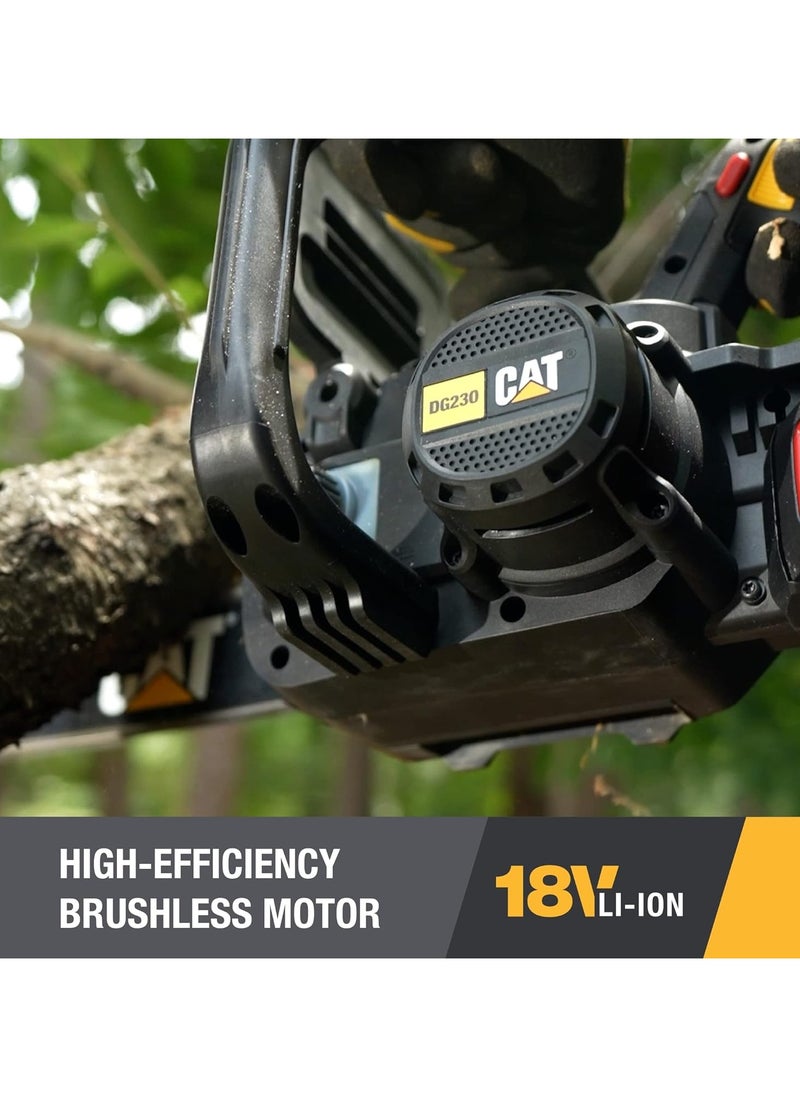 CATERPILLAR - Cat DG230 18V Brushless 12” Chainsaw, Battery Chainsaw with Tool-Free Chain Tensioning, Electric Chainsaw Cordless with Inertia Chain Brake for Safety – Battery & Charger Included - Image 1