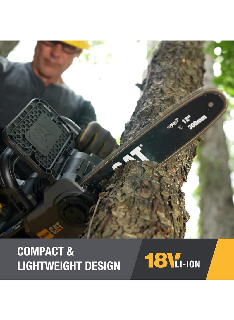 CATERPILLAR - Cat DG230 18V Brushless 12” Chainsaw, Battery Chainsaw with Tool-Free Chain Tensioning, Electric Chainsaw Cordless with Inertia Chain Brake for Safety – Battery & Charger Included - Image 1