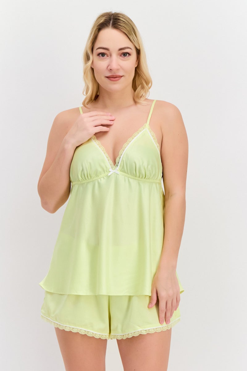 Flora Women 2 Pieces Plain Pyjama Set, Lime - Image 1