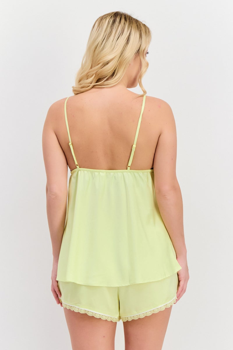 Flora Women 2 Pieces Plain Pyjama Set, Lime - Image 3