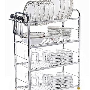 RJ kitchenware Store رف مطبخ RJ للأدوات المنزلية من الفولاذ المقاوم للصدأ 4 طبقات 18 × 24 بوصة - Image 2