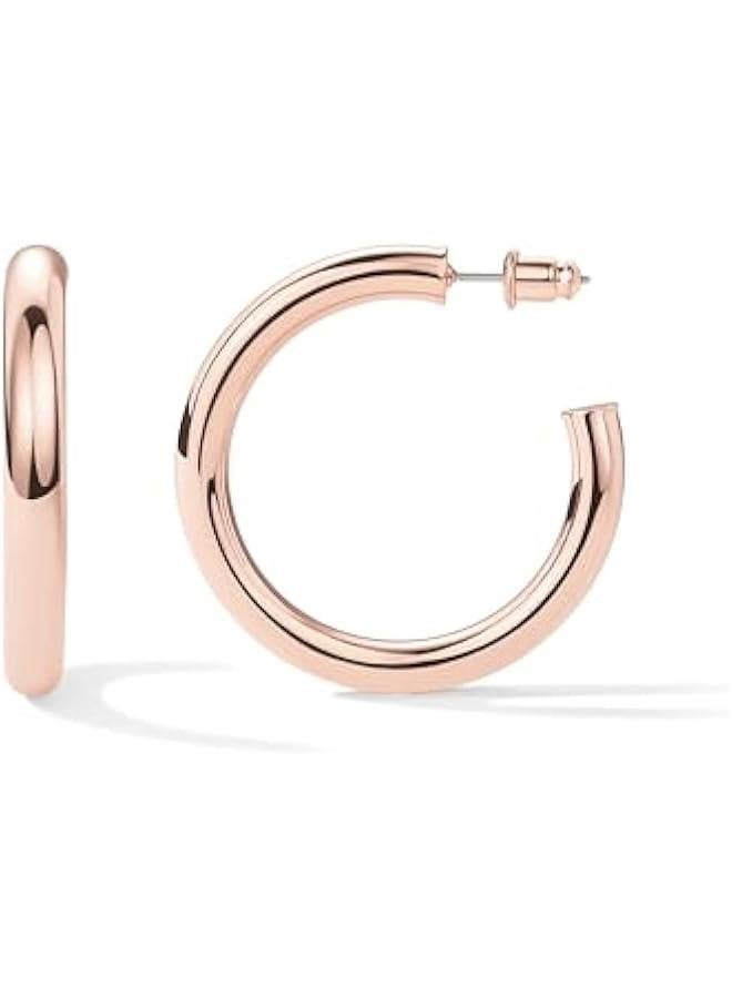 PAVOI 14K Gold Plated Lightweight Chunky Open Hoops for Women | Trendy Gold Hoop Earrings  - Image 1