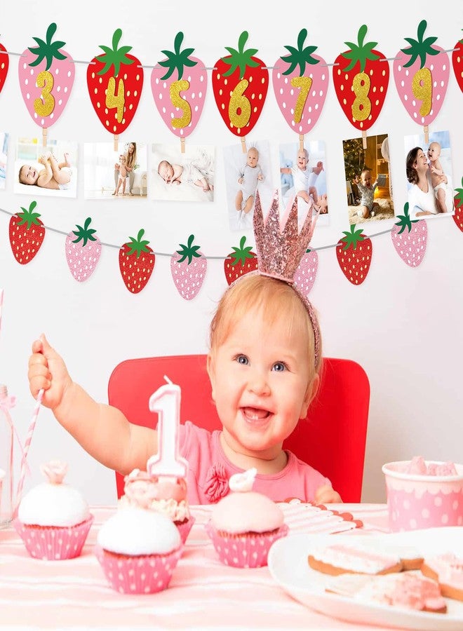 Atiloy Strawberry First Birthday Party Decoration Berry 1st Monthly Photo Banner Milestone Photograph Bunting Garland for Baby Girl 12 Months Photo Display Baby Shower Berry Party Decorations Supplies - Image 5