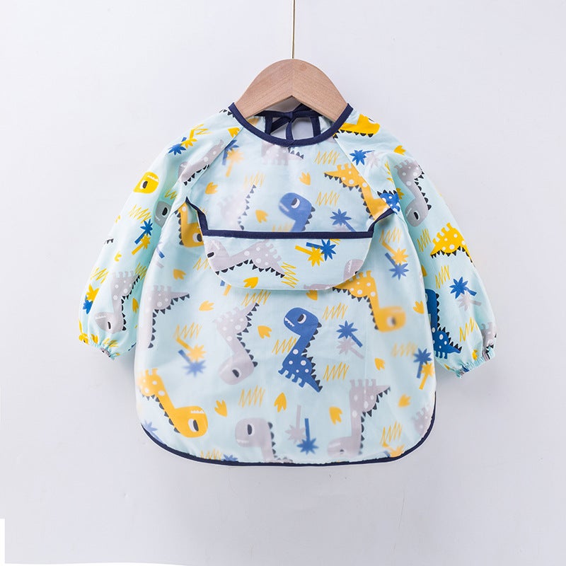 Babys Dining Overalls Waterproof Anti-Dirty Pure Cotton Spring and Autumn Baby Bib Boys and Girls Anti-Wear Clothing Childrens Apron 1314 Green Dinosaur 