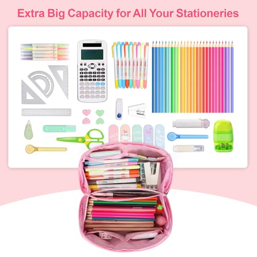 BrainyBees Pencil Case for Girls - Large Capacity Pencil Pouch for Kids Wide Opening Pencil Bag with 8 Compartments Special Cute Pen Case for School (Glitter Pink Unicorn) - Image 5
