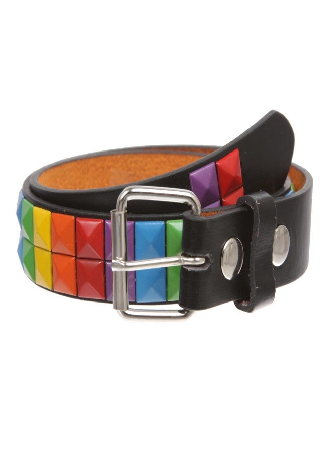 Beltiscool Kids' Rainbow Studded Leather Belt – Snap-On for Custom Buckles, 28" - Image 1