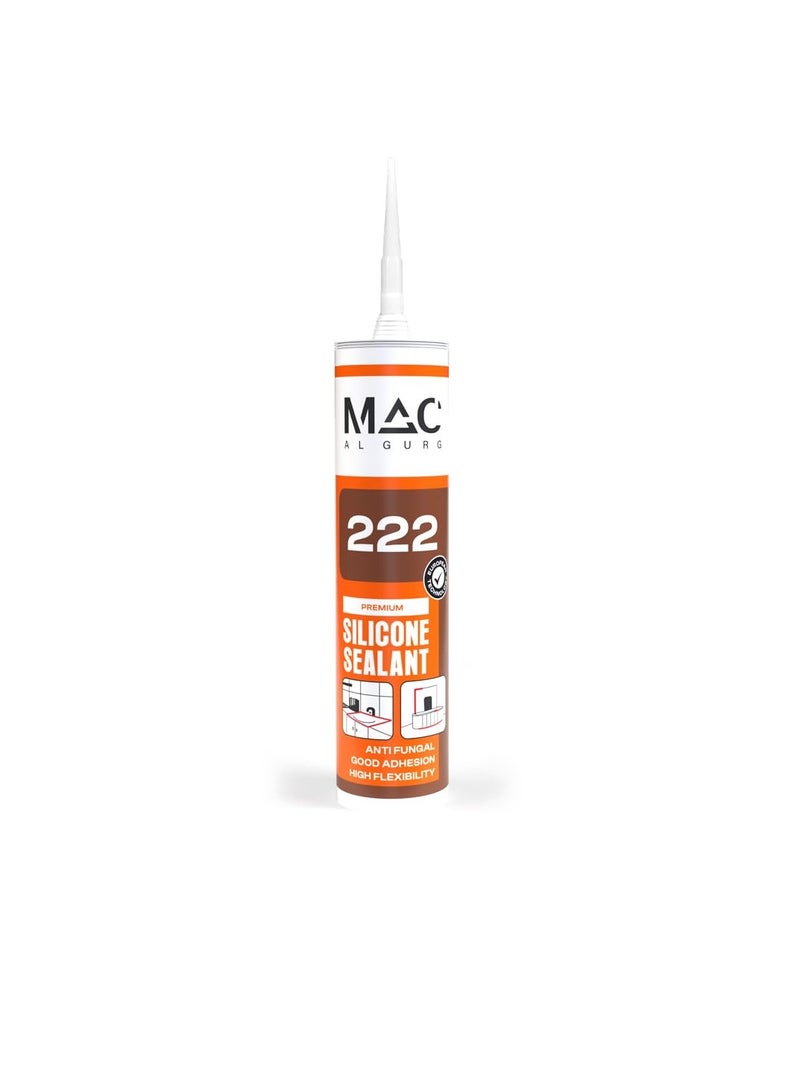 MAC AL GURG MAC 222 Premium Silicone Sealant 280gm Clear. Antifungal, Good Adhesion and High Flexibility. Waterproof and Acetic Cure for Kitchen and Bathrooms Sanitaryware Applications with European Technology. - Image 1