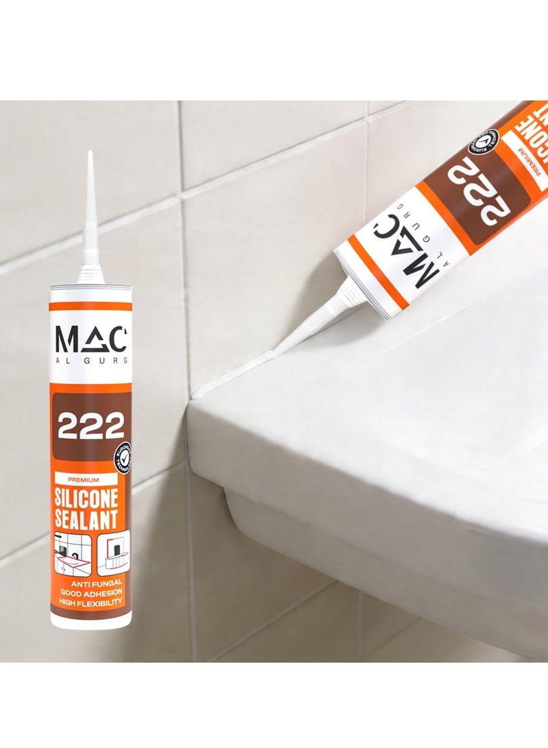 MAC AL GURG MAC 222 Premium Silicone Sealant 280gm Clear. Antifungal, Good Adhesion and High Flexibility. Waterproof and Acetic Cure for Kitchen and Bathrooms Sanitaryware Applications with European Technology. - Image 2