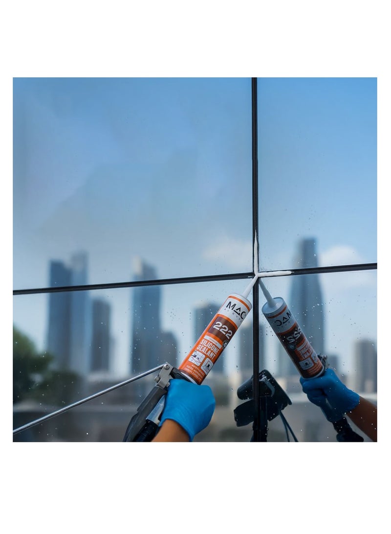 MAC AL GURG MAC 222 Premium Silicone Sealant 280gm Clear. Antifungal, Good Adhesion and High Flexibility. Waterproof and Acetic Cure for Kitchen and Bathrooms Sanitaryware Applications with European Technology. - Image 3